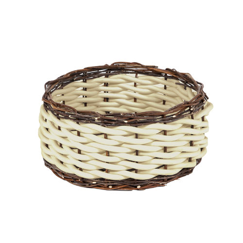 TWI T30 - Basket in Neoprene yarn and wooden twigs, hand knitted - diam. cm. 45 x h cm. 22 -