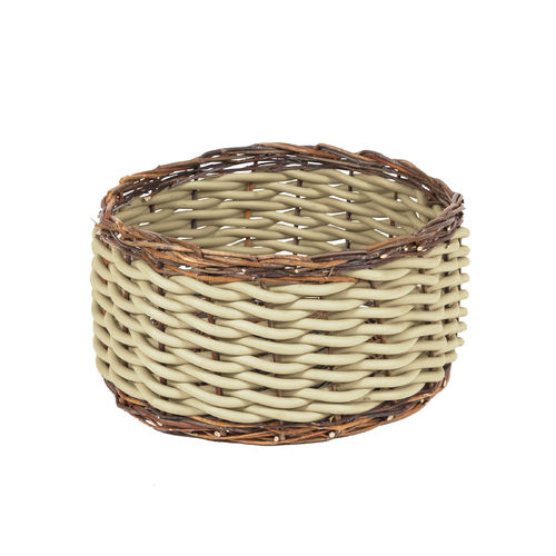 TWI T40 - Basket in Neoprene yarn and wooden twigs, hand knitted - diam. cm. 30 x h cm. 28 -