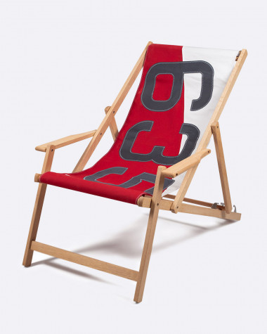 Deck chair made of recycled sail-cloth.