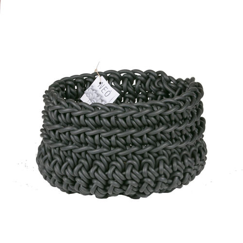 CIL D2 - Basket in Neoprene yarn,  hand knitted- diam. cm. 30 x h cm. 21 -