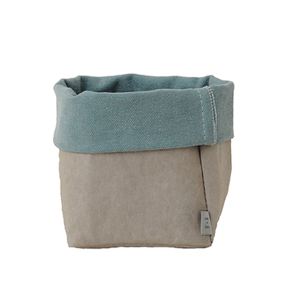 Little sack in cellulose fiber and fabric. Grey / Turquoise