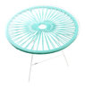 Mini Zipolite Round Table made of white steel, coloured PVC rope and glass table.
