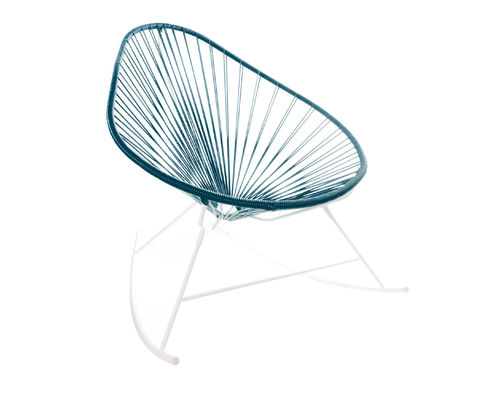 Rocking Chair Celestun ergonomic shape, white frame and coloured Pvc rope.