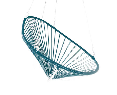 Chula Suspended Chair Ergonomic Shape, white frame and coloured Pvc rope.