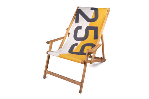 Deck chair made of recycled sail-cloth.