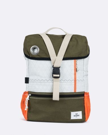 BIKE Backpack made of recycled sailcloth - Kaki / Orange -