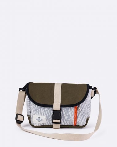 Shoulder bag in made of recycled sailcloth - Kaki / Arancio -